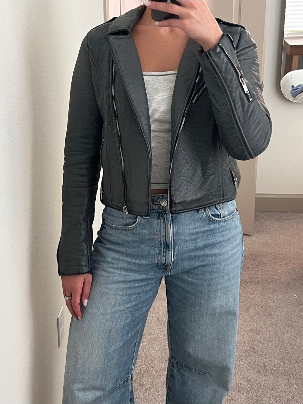 Vero Moda Charcoal Black Faux Leather Biker Jacket